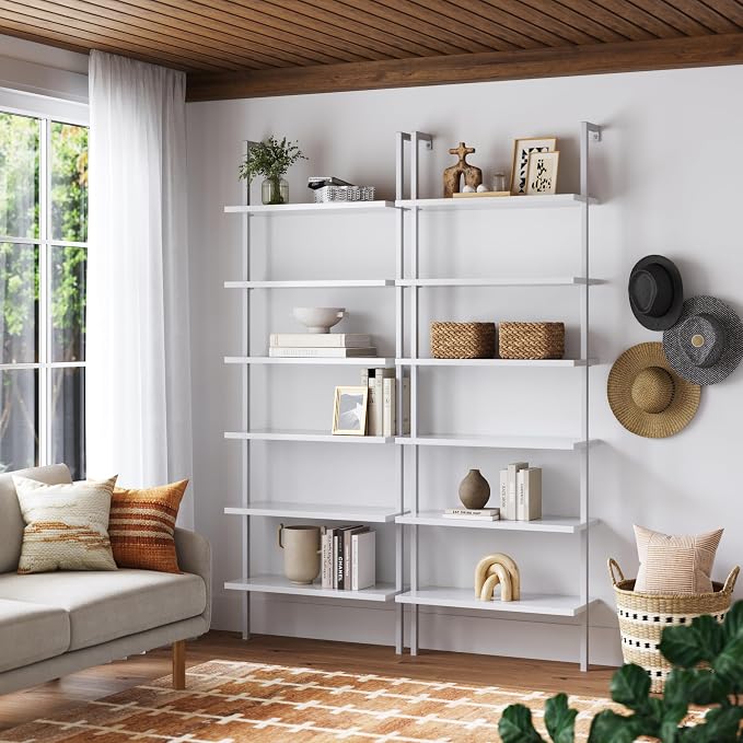 Nathan James Theo 6-Shelf Tall Modern Bookshelf, Wall Mount Ladder Shelf - Image 3