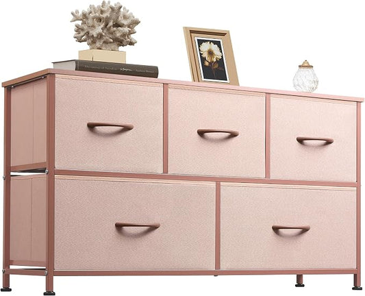 WLIVE Dresser for Bedroom with 5 Drawers, Wide Chest of Drawers, Fabric Dresser by WLIVE