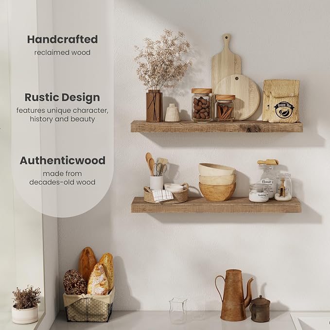 Floating Shelves, 8 Inch Deep Rustic Solid Reclaimed Wood Wall Shelves - Image 6