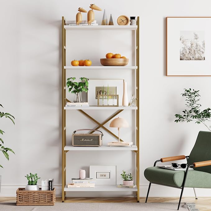 Vongrasig 5 Tier Bookshelf, Modern Tall Bookcase, Industrial Book Shelves by Vongrasig