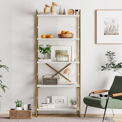 Vongrasig 5 Tier Bookshelf, Modern Tall Bookcase, Industrial Book Shelves by Vongrasig