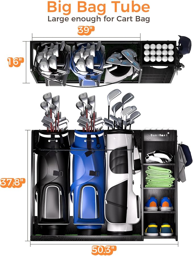 Wooden Golf Storage Organizer for Garage, Premium Golf Bag Holder Rack for - Image 4