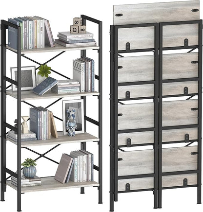 Homeiju Folding Bookshelf, 4 Tier Bookcase Foldable Shelf by Homeiju