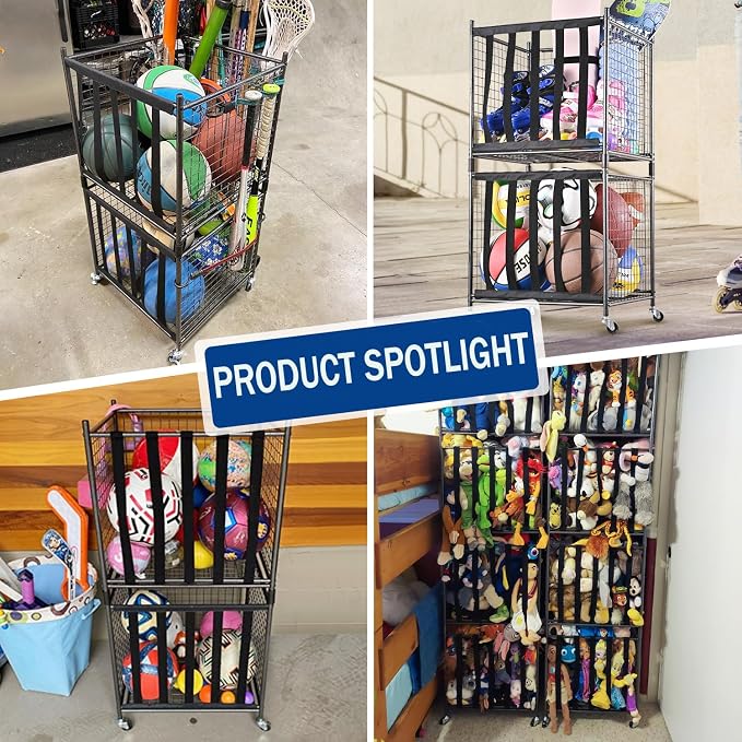 Mythinglogic Rolling Sports Ball Storage Cart, Sports Lockable Ball Storage - Image 5