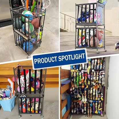 Mythinglogic Rolling Sports Ball Storage Cart, Sports Lockable Ball Storage - Image 5