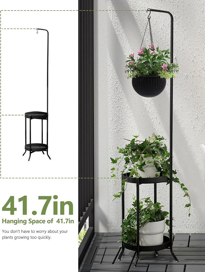 RINBOU 2Pcs Hanging Plant Stand Indoor Outdoor, Space-Saving Corner Metal Plant - Image 5