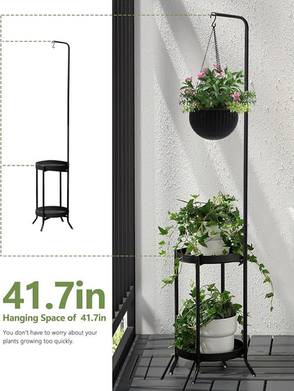 RINBOU 2Pcs Hanging Plant Stand Indoor Outdoor, Space-Saving Corner Metal Plant - Image 5