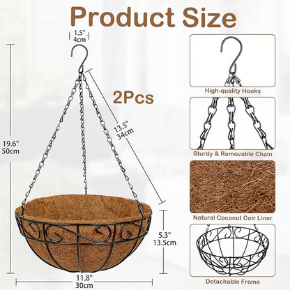 2 Pack 12 inch Metal Hanging Baskets - Image 2