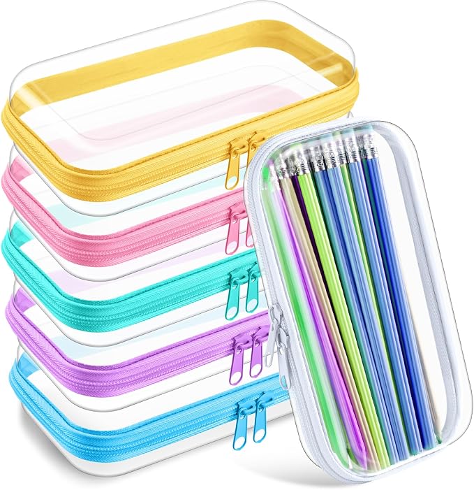 Sanwuta 6 Pcs Clear Hard Zipper Case Hard Plastic Zipper Pouches Transparent by Sanwuta