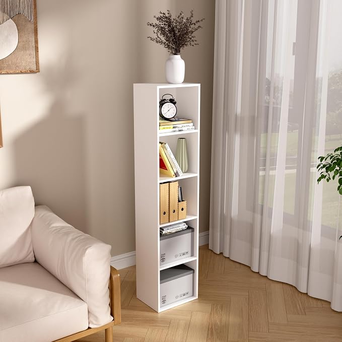 5-Tier Wooden Cube Storage Organizer, 52 Inch Tall Bookcase & Display Shelf - Image 2