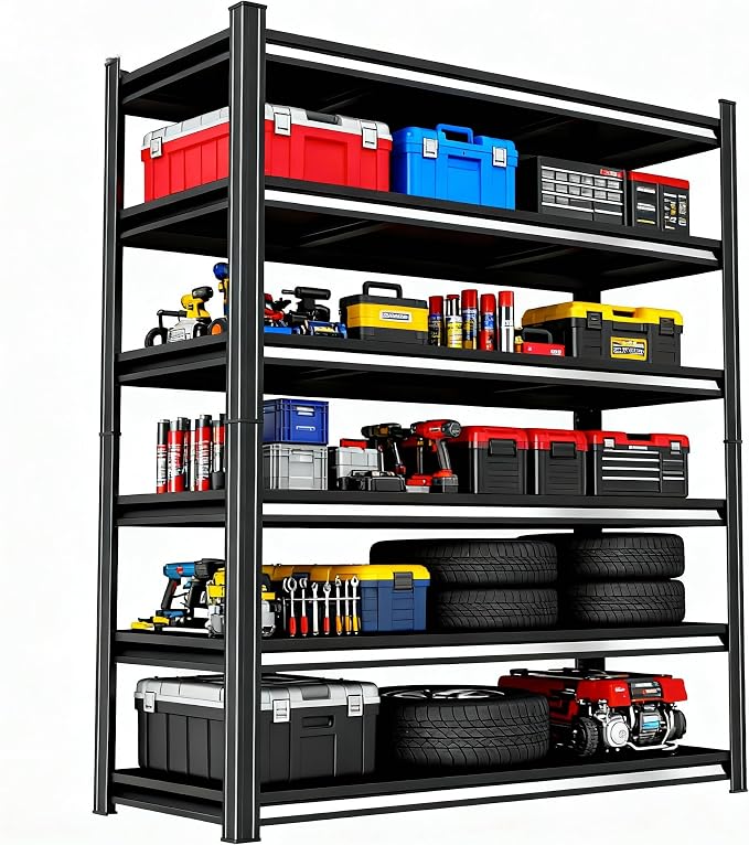 Storage Shelves, Garage Metal Shelving Unit, Adjustable, Double-Layer Column by Beaunatixx