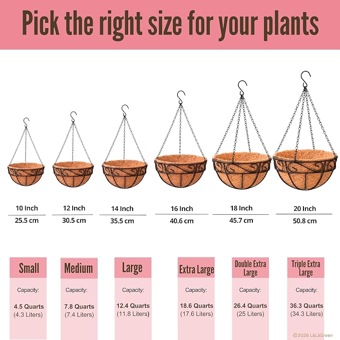 LaLaGreen Hanging Planter For Outdoor Extra Large Black Metal Wire Hanging - Image 5