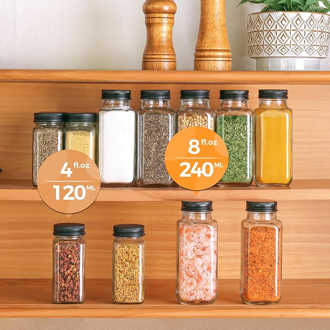 ComSaf Glass Spice Jars with with Labels 8 oz 6 Pack Square | Empty Containers - Image 6