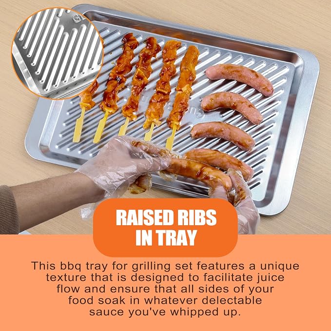 Grilling Prep and Serve Trays Set of 2 Stackable Stainless Steel BBQ Trays - Image 5