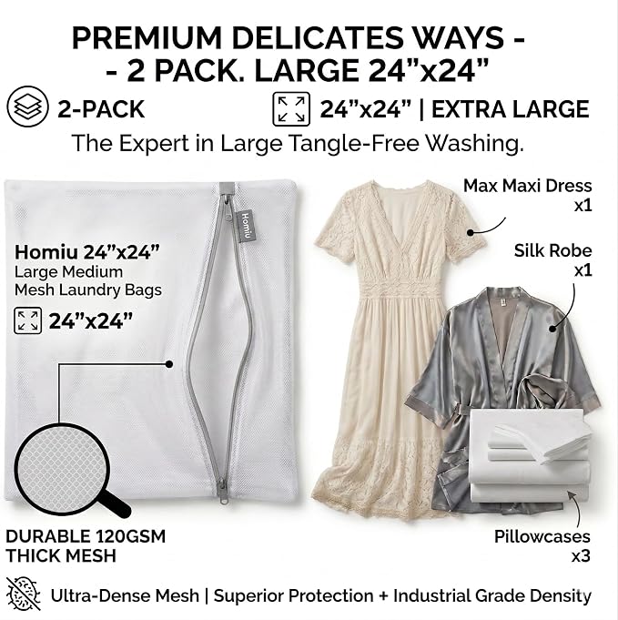 24x24 Medium Mesh Laundry Bags for Delicates, Blouses & Bed Linens – Durable - Image 8