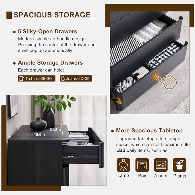 ACCOHOHO Modern 5 Drawer Dresser - Image 4
