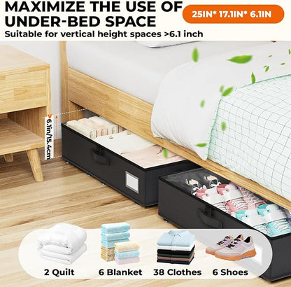 Underbed Storage with Wheels, 2 Pack Under Bed Storage Containers with Clear - Image 3