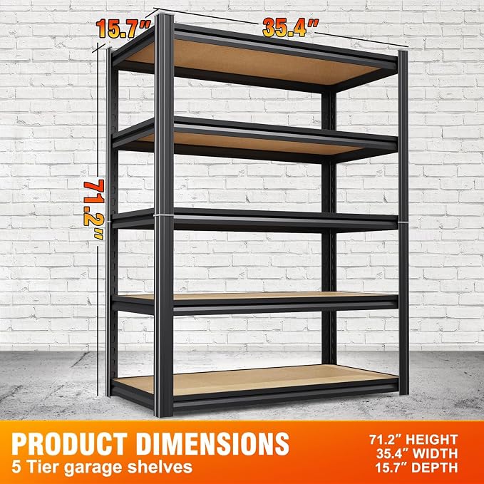 71.2''H Storage Shelves, 2500lbs Garage Shelving, Adjustable Heavy Duty - Image 3