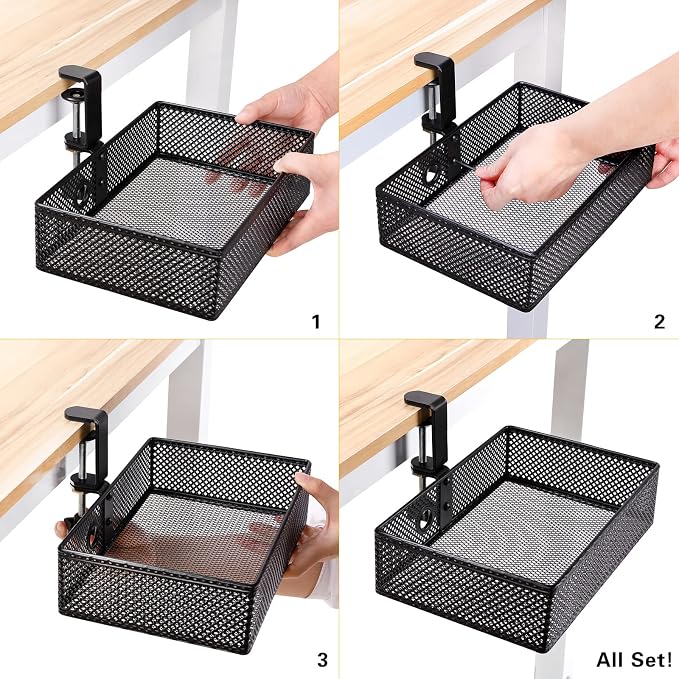 Mesh Desk Organizer and Clamp-on Swivel Pencil Drawer, Desk Hidden Extra Sturdy - Image 5