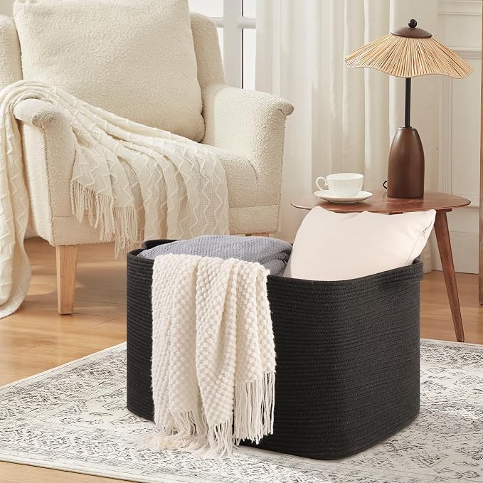 118L Extra Large Blanket Basket, 24.8" x 17.7" x 17.2" Woven Storage Basket - Image 3