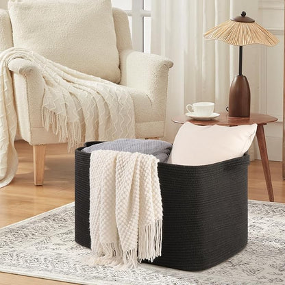 118L Extra Large Blanket Basket, 24.8" x 17.7" x 17.2" Woven Storage Basket - Image 3