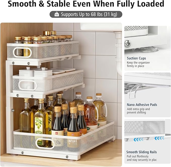 Under Sink Organizer, 3 Tier Pull Out Cabinet Organizer - Image 6
