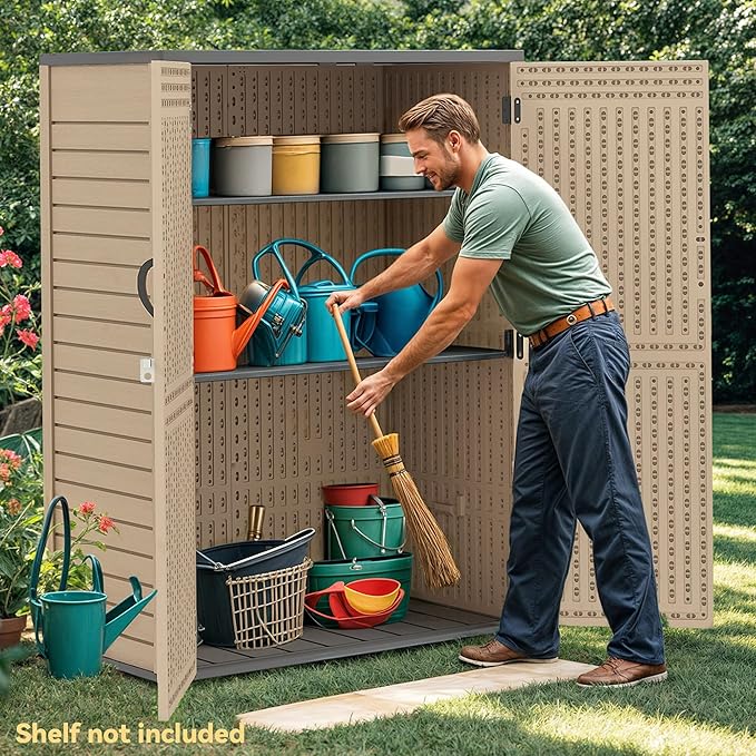 DWVO 59 Cu. Ft. Vertical Storage Shed, Weatherproof Outdoor Tall Cabinet - Image 7