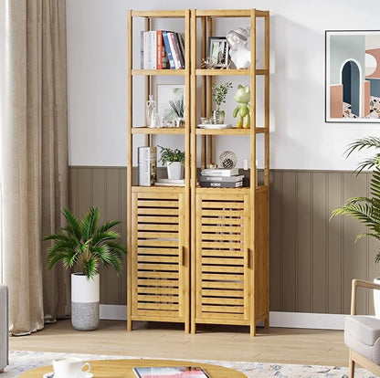 Storage Tall Slim Cabinet with Shutter Door and 3 Tier Shelves, Freestanding - Image 4