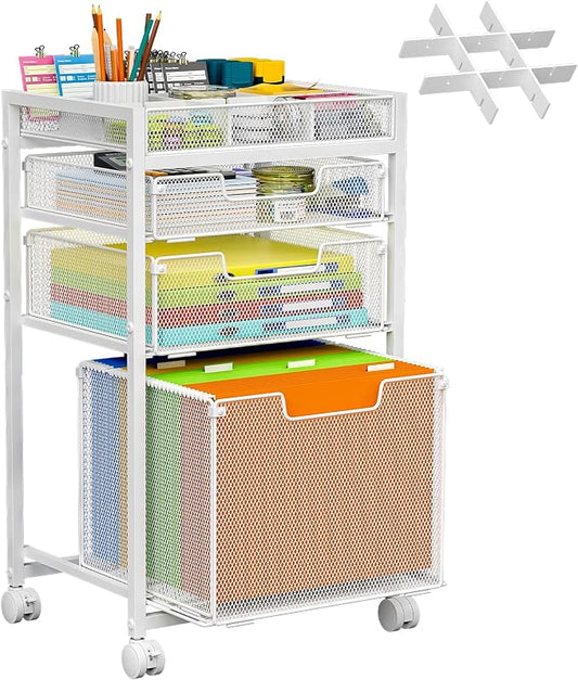 Rolling File Cart with 3 Storage Drawers, Under Desk Organizer with DIY Divider by JKsmart