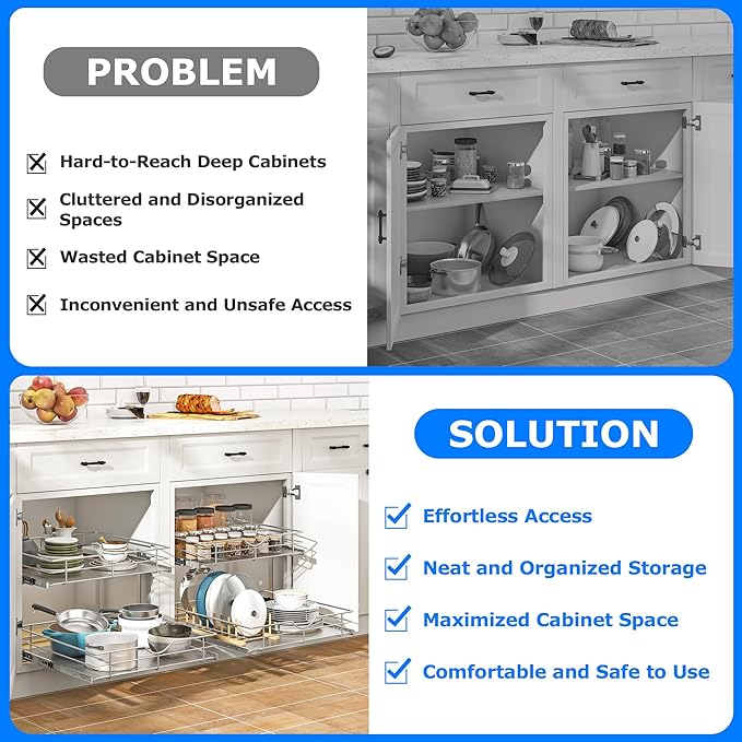 WelFurGeer 2-Tier Kitchen Cabinet Pullout Shelf and Drawer Organizer, Soft - Image 4