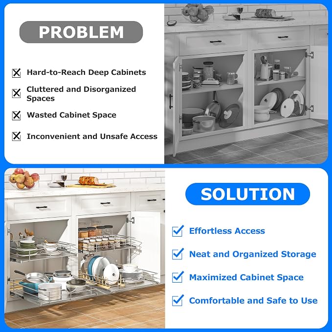 WelFurGeer 2-Tier Kitchen Cabinet Pullout Shelf and Drawer Organizer, Soft - Image 4