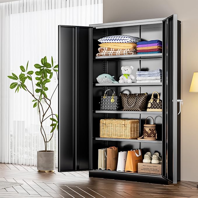 INTERGREAT Black Metal Storage Cabinet Doors, Tall Metal Cabinet Lockable Steel - Image 8