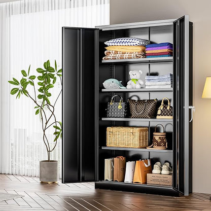 INTERGREAT Black Metal Storage Cabinet Doors, Tall Metal Cabinet Lockable Steel - Image 8