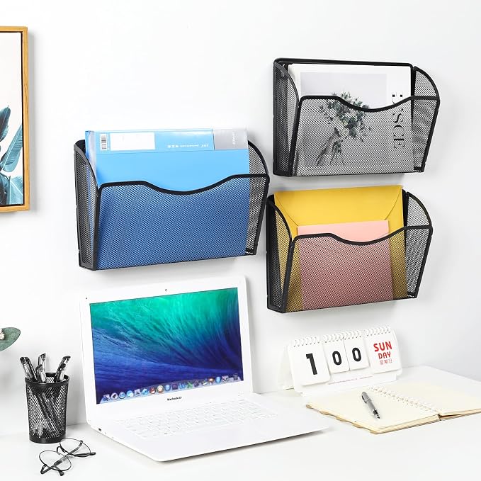 6 Pockets Wall File Organizer Metal Mesh Hanging Document Paper Holder Wall - Image 4