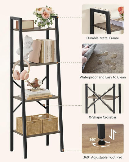 Hoctieon 4-Tier Industrial Ladder Bookshelf, Narrow Ladder Shelf, Tall Standing - Image 7