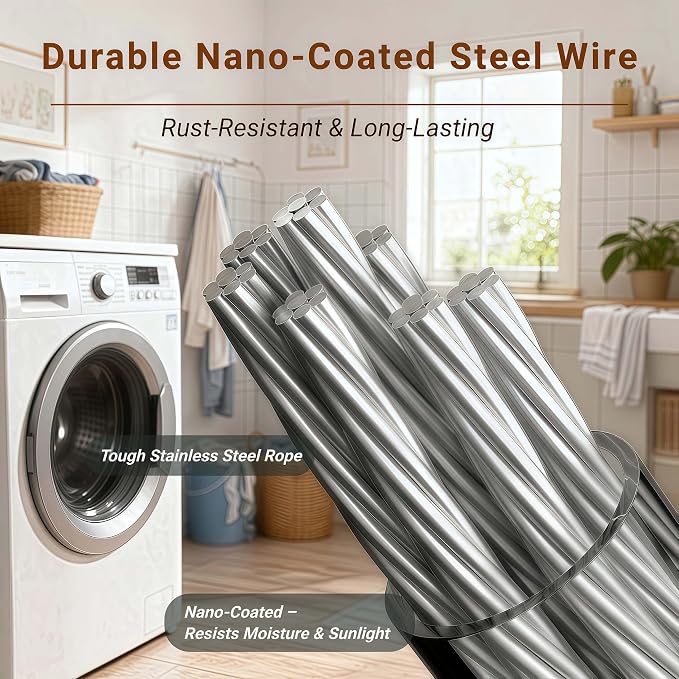 Retractable Clothesline Indoor & Outdoor – 16.8 Ft Non-Sagging Heavy-Duty - Image 7