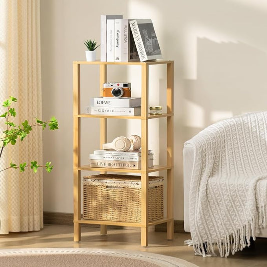 YUFAM 4 Tier Small Bookshelf, Narrow Tall Shelf, Wooden Book Shelf, Natural | by YUFAM
