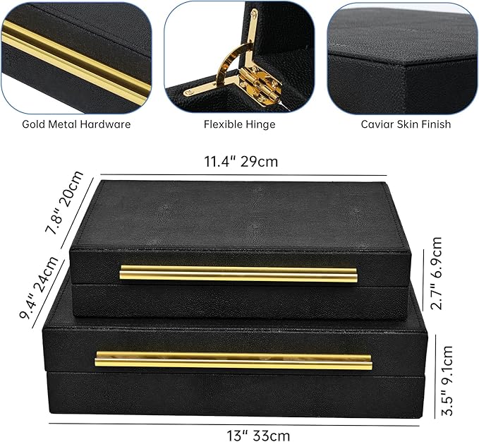 Faux Shagreen Leather Jewelry Boxes Set of 2 - Image 2