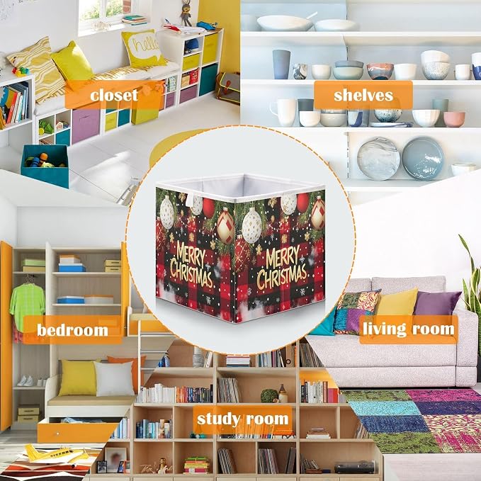 Checked Christmas Background Closet Organizers Storage Cubes Storage Bins Shelf - Image 6