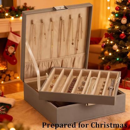 BEWISHOME 2-Layer Necklace Jewelry Box, Modern Style Necklace Storage, PU - Image 3