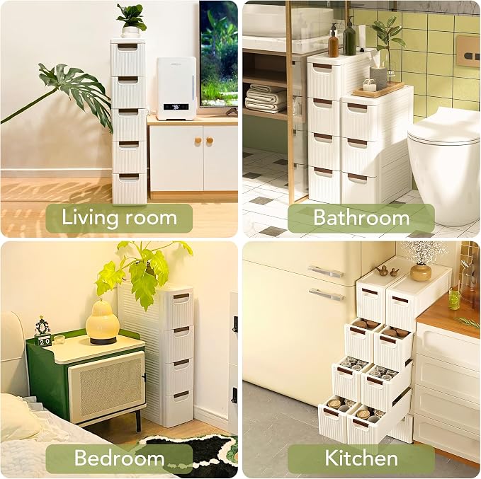 4 Drawers Narrow Bathroom Storage Cabinet, Slim Storage Cabinet, Plastic Slim - Image 6