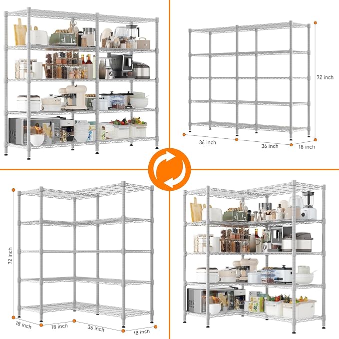 Homdox 5-Tier Adjustable Metal Storage Shelves, Space-Saving Corner Rack - Image 3