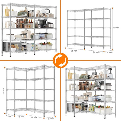 Homdox 5-Tier Adjustable Metal Storage Shelves, Space-Saving Corner Rack - Image 3