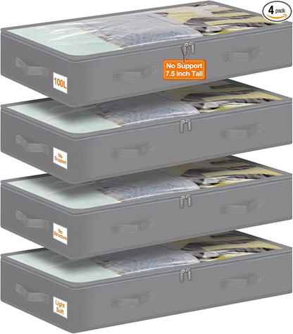 punemi Under Bed Storage Containers, 4 Pack Large Soft Foldable Storage Bags by Punemi