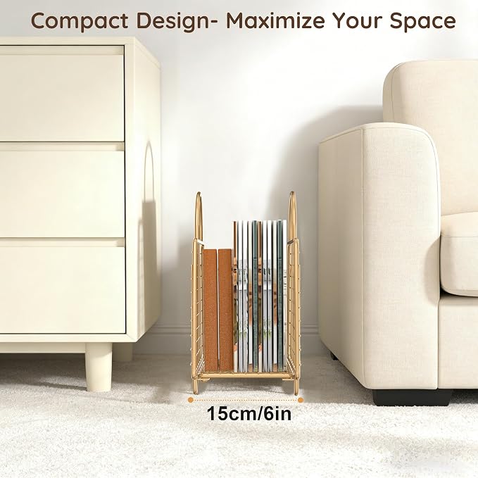 Gold Magazine Holder, Modern Magazine Rack Floor, Metal Wire Magazine Basket - Image 5