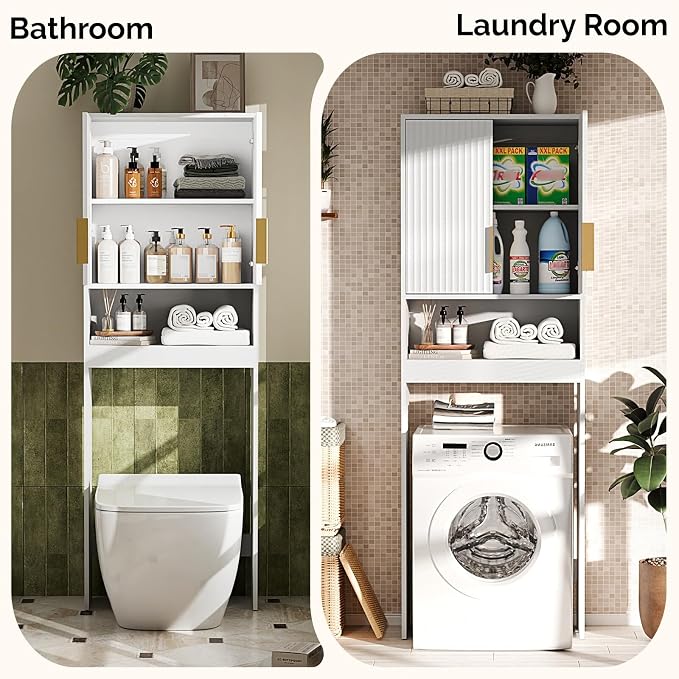 VINGLI Over The Toilet Storage Cabinet White, Modern Bathroom Organizer - Image 4