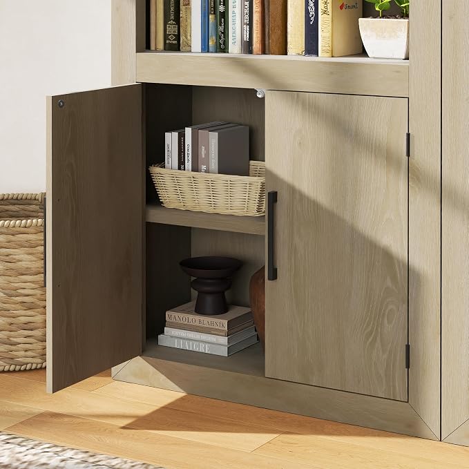 Standard Bookcase with Doors, Bookshelves Floor Standing 5 Tier Adjustable - Image 7