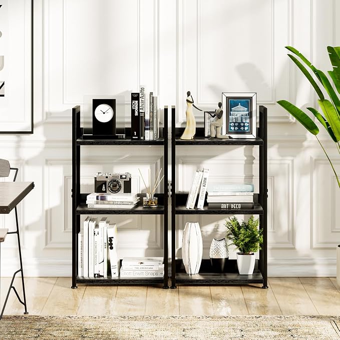 NUMENN Narrow Bookshelf, 3 Tier Freestanding Shelving Unit, Metal Frame & Wood - Image 4