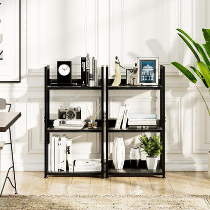 NUMENN Narrow Bookshelf, 3 Tier Freestanding Shelving Unit, Metal Frame & Wood - Image 4