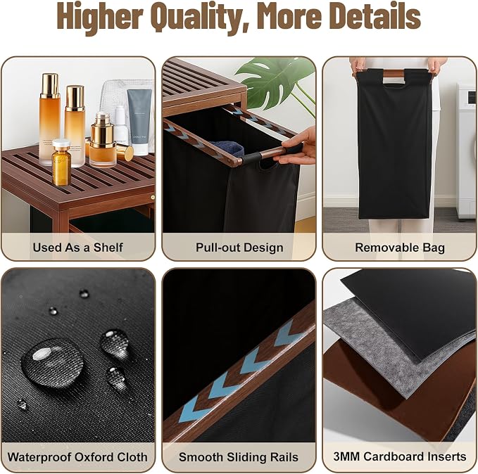 Bamboo Laundry Hamper 3 Section - Image 7